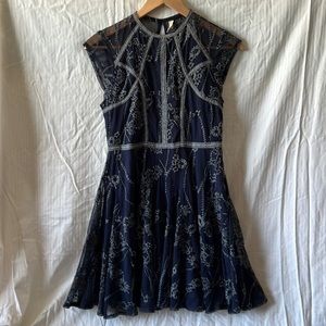 Free People navy blue mesh with embroidery dress